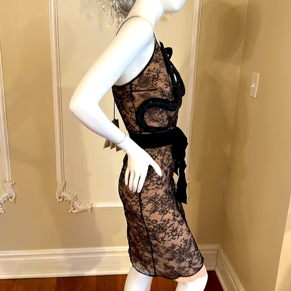 GUCCI SNAKE BLACK EMBROIDERY Silk Lined CHANTILLY LACE DRESS SIZE 42 IT - Picture 10 of 11